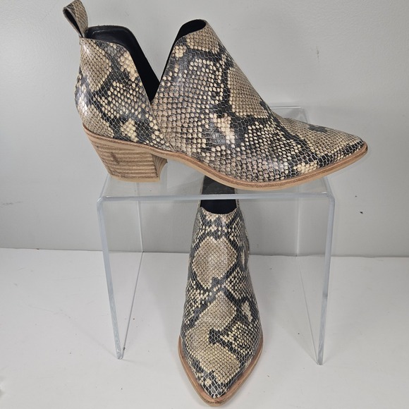 Dolce Vita Shoes - Dolce Vita Snake Print Booties Women 7.5 Tan Grey Pointed Toe V-Cut Ankle